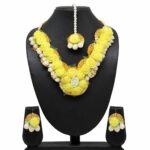 MEHENDI MAGIC - Yellow Color Synthetic Rose Floral Necklace Set