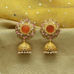 Orange Color Glass Stone Amrapali Earrings