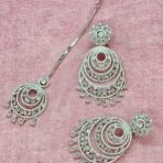 CHARU - Silver  Earrings AND Tikka Set