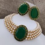 NOOR - Pearl Choker In Green Centre Piece