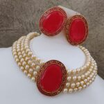 NOOR - Pearl Choker In Red Centre Piece