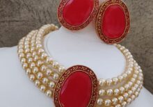NOOR - Pearl Choker In Red Centre Piece