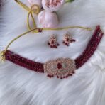 SHASHI - Maroon Color American Diamond Rose Gold Choker Set