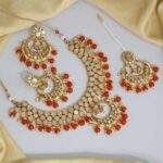 ZORA - Orange Color Kundan Mirror Necklaces Set