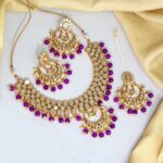 ZORA - Purple Color Kundan Mirror Necklace Set