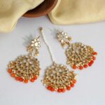 SHISHA - Orange Color Mirror Kundan Earring Tikka Set