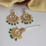 SHISHA - Green Color Mirror Kundan Earring Tikka Set