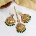 SHISHA - Green Color Mirror Kundan Earring Tikka Set