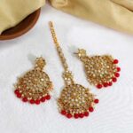 SHISHA - Red Color Mirror Kundan Earring Tikka Set