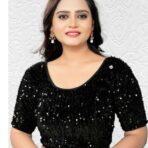 BLACK STRETCHABLE SEQUENCE BLOUSE