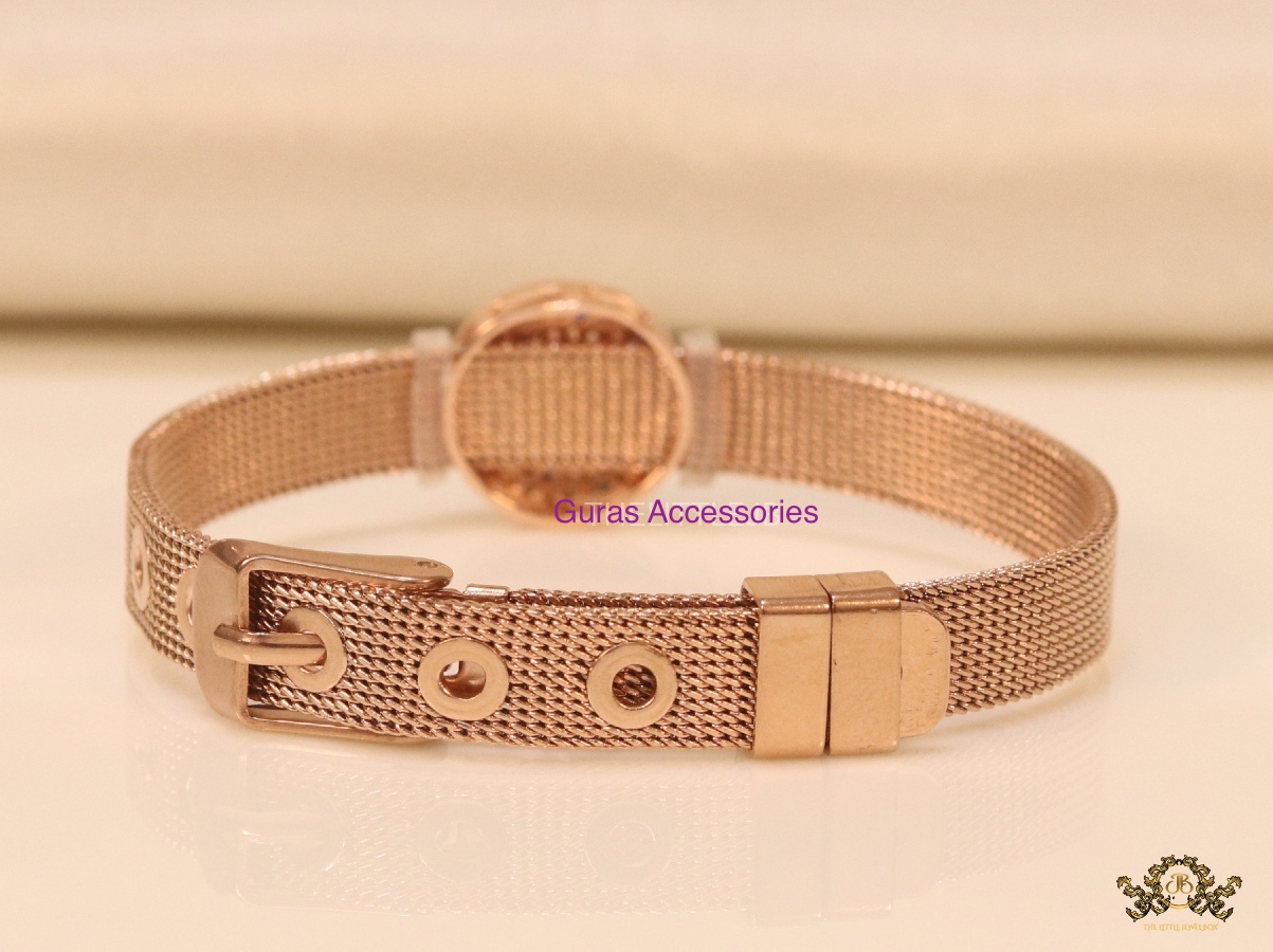 Round Evil Eye Bracelet Mesh Strap - Rose-Gold - Image 2