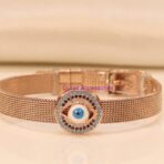 Round Evil Eye Bracelet Mesh Strap - Silver