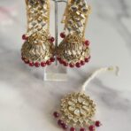 MIRABELL - Maroon Heavy Earrings with Bindi
