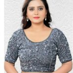 GREY STRETCHABLE SEQUENCE BLOUSE