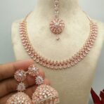 MINAXI - AD Jhumkana Necklace Rose Gold & Pink