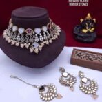 ZORA - Peach Color Kundan Mirror Choket Set