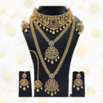 AUM - Temple Jewelry Necklace American Diamonds Necklace with Earrings & Bindi