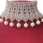 MINTO- Mint Green American Diamond Choker Necklace with Earrings