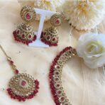 INSHA - Maroon Reverse AD Necklace with matching earrings