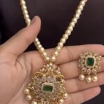 ANGURI - Temple Matte Gold plated Swarovski Pearl Necklace with earrings