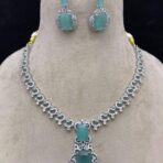 NITA - CZ Necklace with Earrings in Mint Green